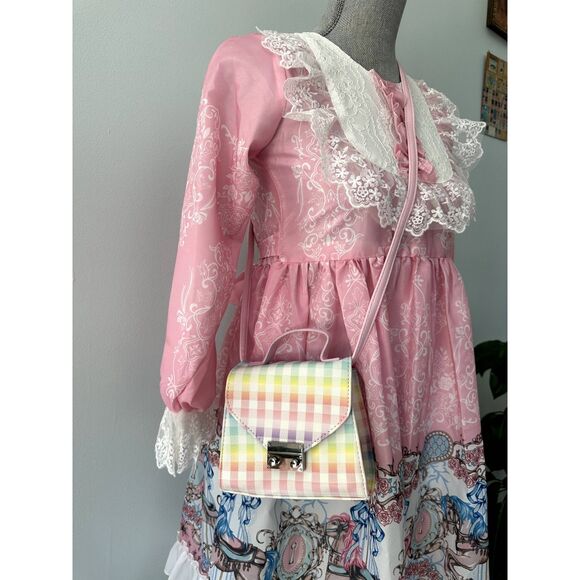 NWOT Wonder Nation Gingham Checkered Pastel Rainbow Plaid Mini Crossbody Bag - Picture 2 of 6